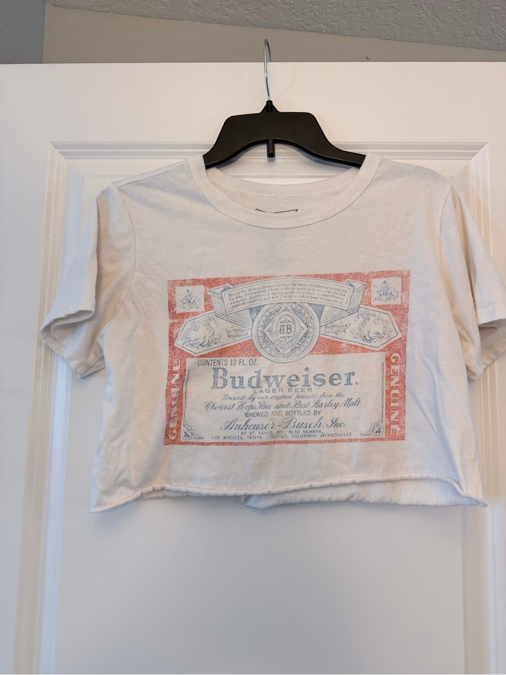 Budweiser Women’s Crop Top M Vintage Label Graphic Tee White Hybrid Apparel